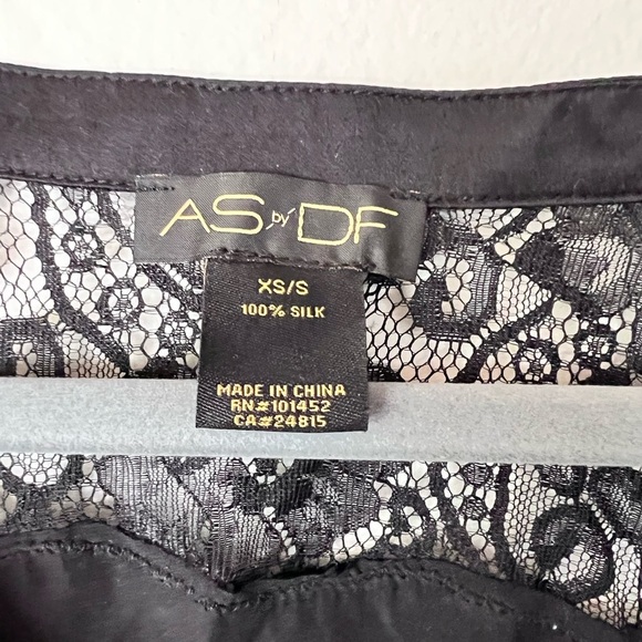As by DF Black Lace Silk Button Down long Sleeve Blouse - Picture 3 of 4